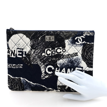 CHANEL Jersey Quilted Graffiti Large Reissue Cosmetic Case Black White