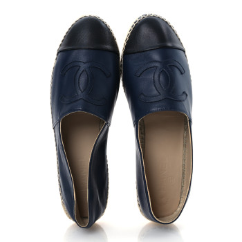 CHANEL Lambskin CC Espadrilles 41 Navy Black