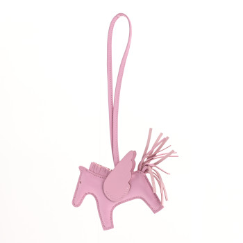 HERMES Milo Lambskin Grigri Rodeo Pegase Horse Bag Charm PM Mauve Sylvestre