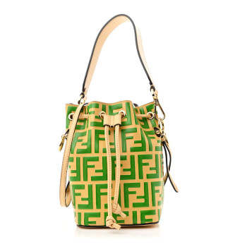 FENDI Vitello Liberty F is Fendi Bi-Color FF 1974 Embossed Mini Mon Tresor Bucket Bag Savana Tomatillo