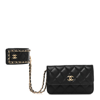 CHANEL Lambskin Quilted Flap Card Holder With Cuff L Black