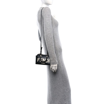 FENDI Vitello King Plexiglass Logo Embossed Mini By The Way Top Handle Boston Bag Black White