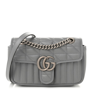 GUCCI Calfskin Matelasse Aria Mini GG Marmont Shoulder Bag Deep Grey