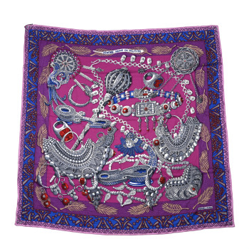 HERMES Cashmere Silk Zenobie Reine de Palmyre Shawl 140 Fuchsia Gris Acier Violet