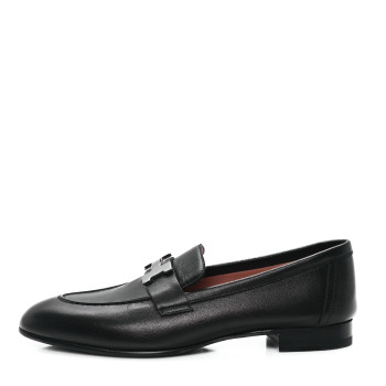 HERMES Goatskin Womens Paris Loafers 36.5 Black