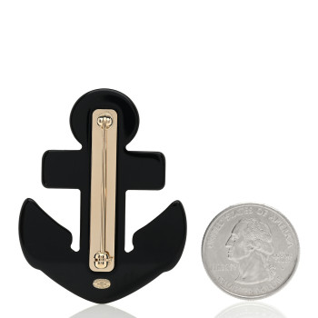 CHANEL Resin Pearl Anchor CC Brooch Black Blue
