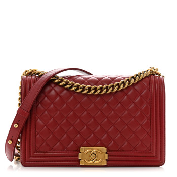 CHANEL Lambskin Quilted New Medium Boy Flap Dark Red