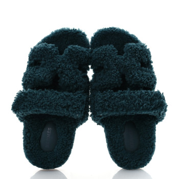 HERMES Woolskin Womens Chypre Sandals 37 Vert Anglais