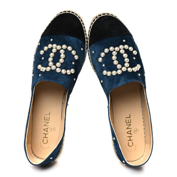 CHANEL Suede Pearl CC Espadrilles 40 Teal CHANEL Suede Pearl CC Espadrilles 40 Teal