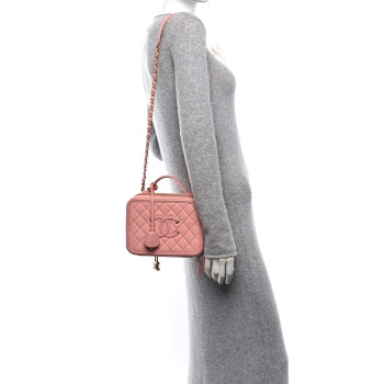 CHANEL Caviar Quilted Medium CC Filigree Vanity Case Rose Pink