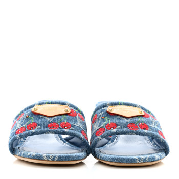 LOUIS VUITTON LV X TM Monogram Denim Cerises Lily Mules 37 Blue