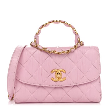 CHANEL Crumpled Lambskin Quilted Mini CC Links Top Handle Flap Light Pink
