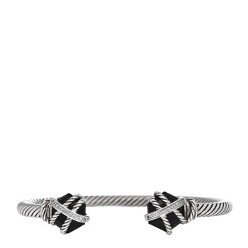 DAVID YURMAN Sterling Silver Diamond Black Onyx 4mm Cable Wrap Bracelet