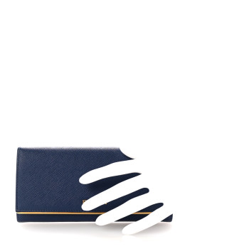 PRADA Saffiano Metal Bar Continental Flap Wallet Bluette