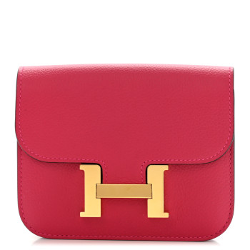 HERMES Evercolor Verso Constance Slim Wallet Framboise Rouge Sellier