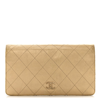 CHANEL Metallic Calfskin Quilted Yen Wallet Gold Pink