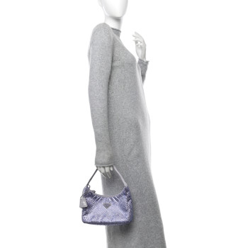 PRADA Satin Crystal Mini Re-Edition 2000 Bag Glicine