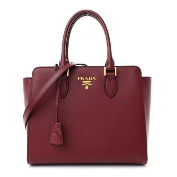 PRADA Saffiano Soft Calfskin Small Zippered Tote Cerise