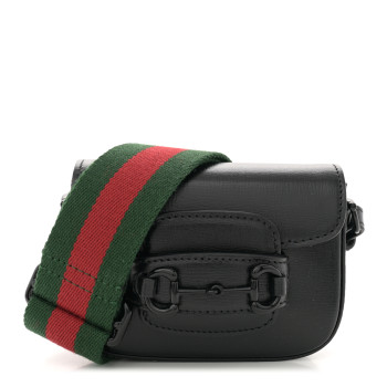GUCCI Azalea Calfskin Web Monochrome Horsebit 1955 Wallet On Strap Black