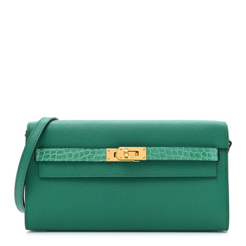 HERMES Epsom Shiny Alligator Touch Kelly Wallet To Go Vert Jade HERMES Epsom Shiny Alligator Touch Kelly Wallet To Go Vert Jade
