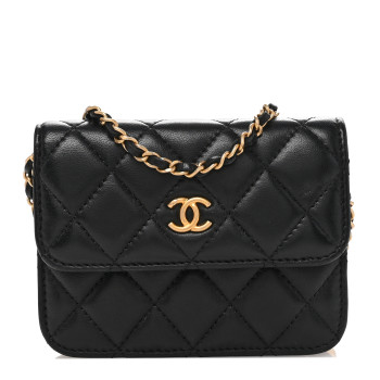 CHANEL Lambskin Quilted Pearl Crush Clutch With Chain Black