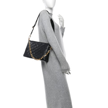 LOUIS VUITTON Lambskin Embossed Monogram Coussin PM Black
