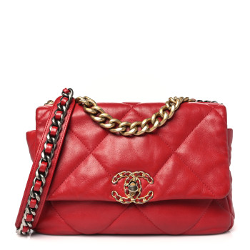 CHANEL Lambskin Quilted Medium Chanel 19 Flap Red
