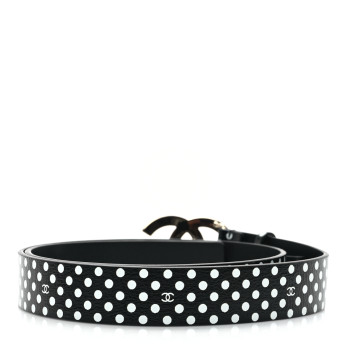 CHANEL Printed Lambskin Polka Dot Pearl CC Belt 70 28 Black White