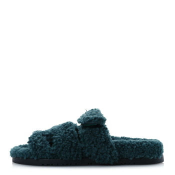 HERMES Woolskin Womens Chypre Sandals 37 Vert Anglais