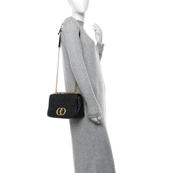 CHRISTIAN DIOR Calfskin Cannage Medium Caro Bag Black
