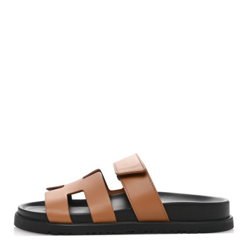 HERMES Calfskin Womens Chypre Sandals 35.5 Naturel