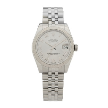 ROLEX Stainless Steel 18K White Gold 31mm Oyster Perpetual Datejust Watch Silver Roman 178274