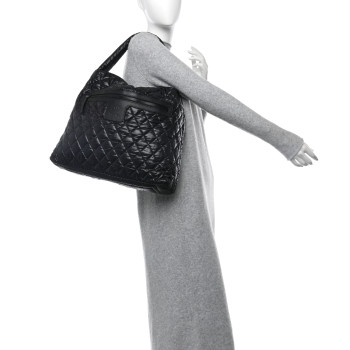 CHANEL Nylon Quilted Coco Cocoon Hobo Black