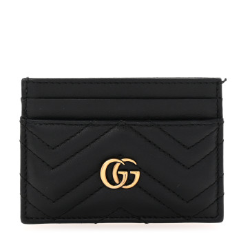 GUCCI Calfskin Matelasse GG Marmont Card Holder Black
