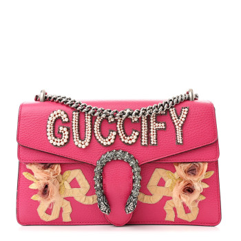 GUCCI Pebbled Calfskin Embellished Guccify Small Dionysus Shoulder Bag Rosa