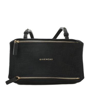 GIVENCHY Nubuck Crocodile Embossed Mini Pandora Black