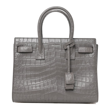 SAINT LAURENT Calfskin Crocodile Embossed Baby Sac De Jour Fog