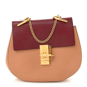 CHLOE Grained Calfskin Lambskin Bi-Color Drew Shoulder Bag Beige Red