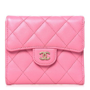CHANEL Caviar Quilted Compact Flap Wallet Pink