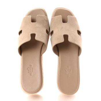 HERMES Suede Goatskin Cork Eze 30 Sandals 38 Beige Argile