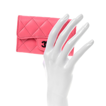 CHANEL Lambskin Quilted Flap Card Holder Wallet Pink