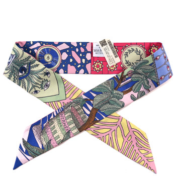 HERMES Silk La Danse Des Amazones Twilly Bleu Roy Vert Jaune