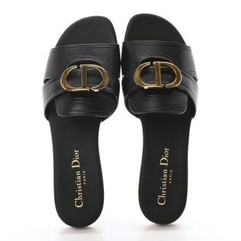 CHRISTIAN DIOR Calfskin 30 Montaigne Flat Slide Sandals 36.5 Black