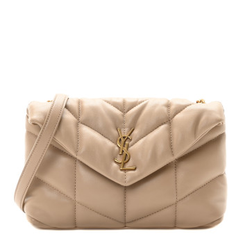 SAINT LAURENT Lambskin Quilted Toy Loulou Puffer Monogram Chain Satchel Dark Beige