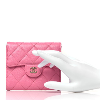 CHANEL Caviar Quilted Compact Flap Wallet Pink