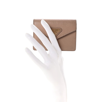 PRADA Saffiano Metal Small Tri-Fold Wallet Cammeo