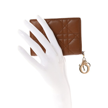 CHRISTIAN DIOR Lambskin Cannage Lady Dior Bloom Card Holder Brown