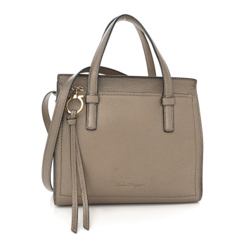 SALVATORE FERRAGAMO Metallic Hammered Calfskin Double Handle Small Amy Tote Graphite