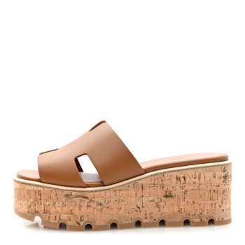 HERMES Calfskin Cork Eze 30 Sandals 38 Marron Glaise