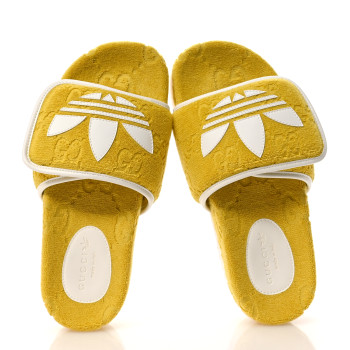 GUCCI X ADIDAS Terry Cloth Trefoil GG Monogram Womens Platform Sandals 38 Smile Yellow Off White